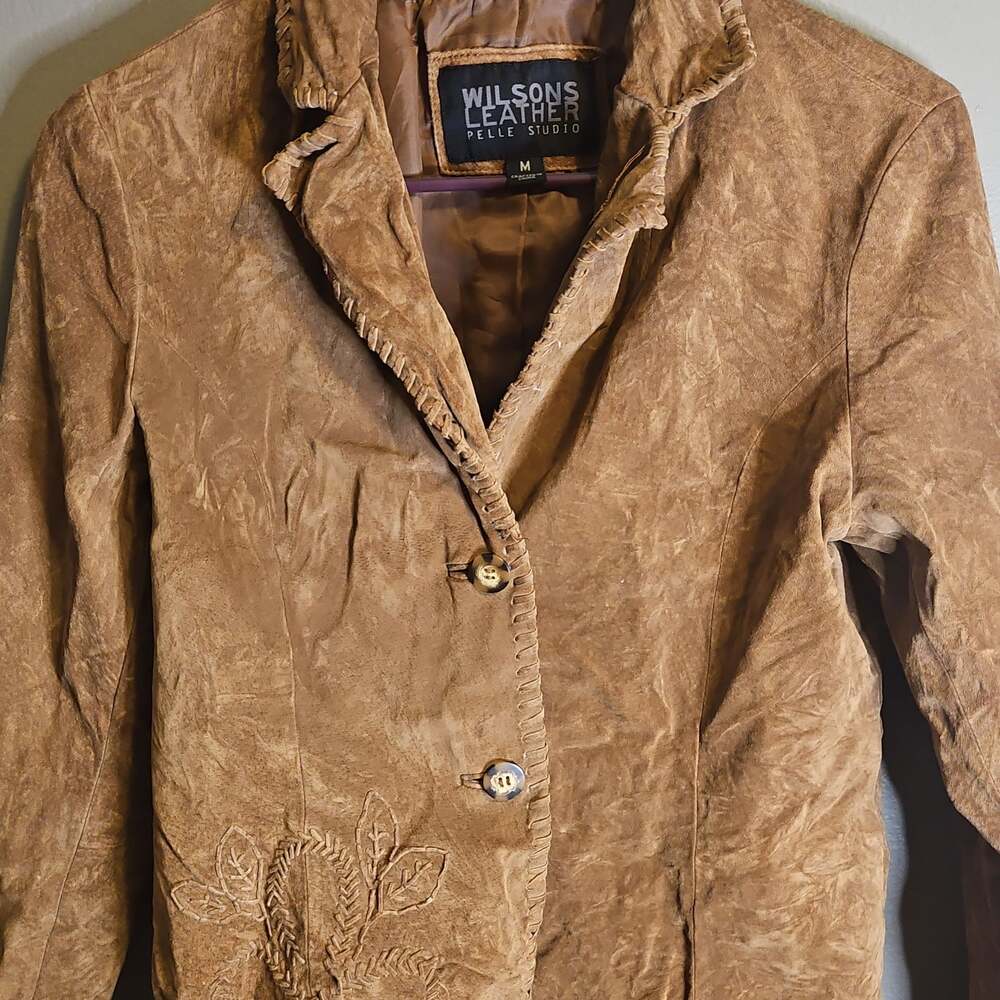 Wilsons Leather VTG 90s Western Hippie Floral Brown Suede Jacket